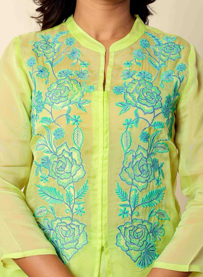 KASYA Green Embroidered Organza Co-Ord Set - Image 5
